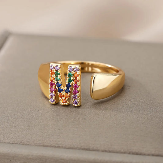 Rainbow Zircon Letter Rings