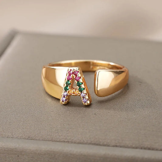 Rainbow Zircon Letter Rings